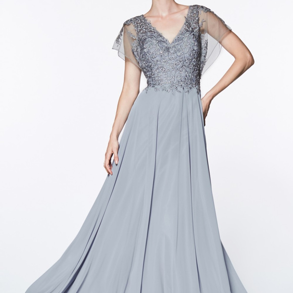 Cinderella's Closet Dresses & Skirts - Silver V-Neckline Bridesmaid Long Dress
